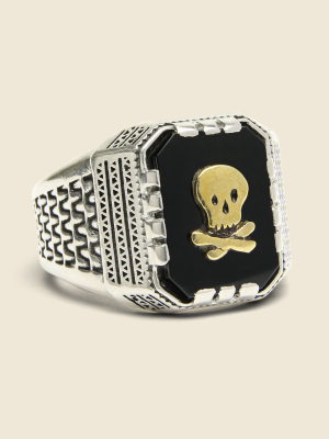 Skull Aztec Ring - Silver/brass/onyx