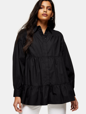 Black Tiered Poplin Shirt