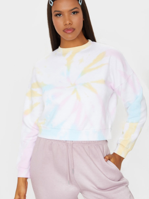 White Swirl Tie Dye Cropped Sweatshirt