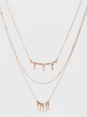Three Rows And Bar Layered Necklace - A New Day™ Rose Gold