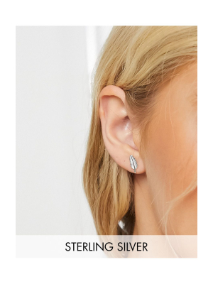 Asos Design Sterling Silver Stud Earrings In Feather Design