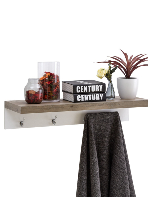 31.5" X 6.3" Wall Shelf With Four Hooks Gray/white - Danya B.