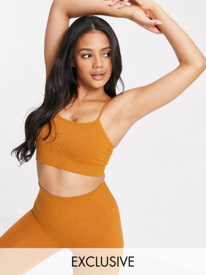 Hiit Ribbed Bra In Camel Exclusive To Asos