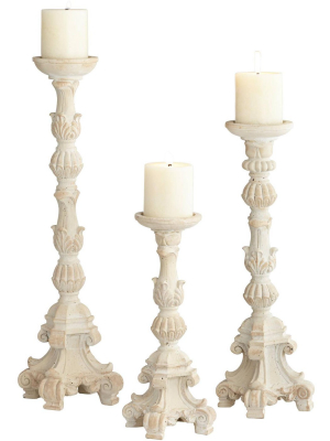 Kensington Hill Whitewashed Carved Pillar Candle Holders Set Of 3