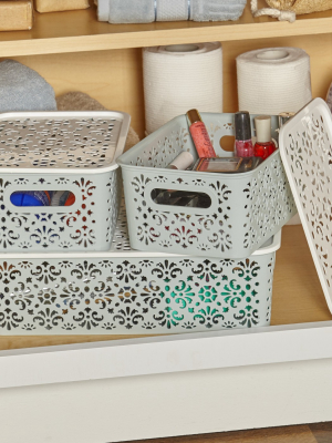 Lakeside Set Of 3 Stackable Lace-design Bins With Lids -