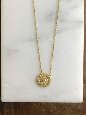 Pave Victorian Disc Necklace, Gold