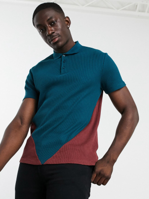 Asos Design Polo Shirt With Color Block In Waffle