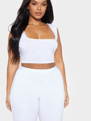 Plus White Basic Jersey Square Neck Crop Vest