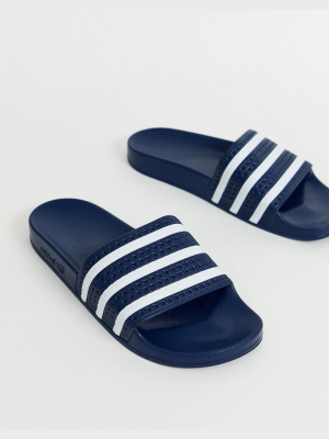 Adidas Originals Adilette Sliders In Navy