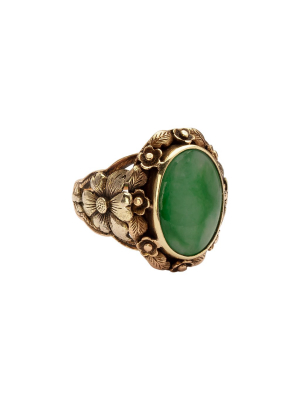 Arts & Craft Jadeite Flower Motif Ring