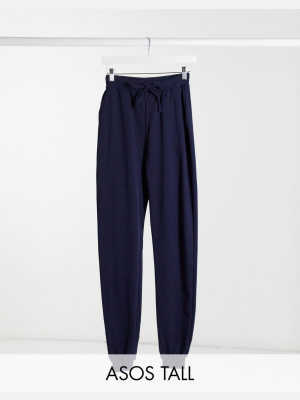 Asos Design Tall Basic Jogger With Tie In Organic Cotton In Navy