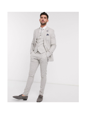 Asos Design Wedding Super Skinny Suit In Stretch Cotton Linen In Gray Check