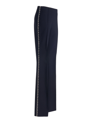 Crystal-trimmed Stretch-cotton Straight-leg Pants