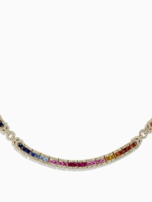 Effy Watercolors 14k Gold Multi Sapphire And Diamond Necklace, 7.19 Tcw