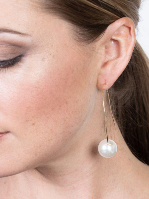 White Pearl Bottom Drop Wire Pierced Earrings