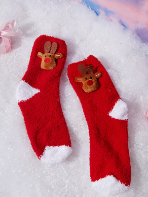 Red Reindeer Sleep Socks In A Box Gift