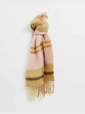 River Island Plaid Knit Scarf In Black And Beige