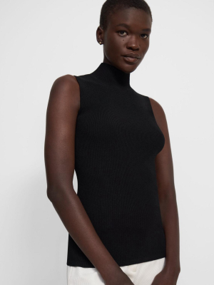 Sleeveless Turtleneck In Compact Crepe