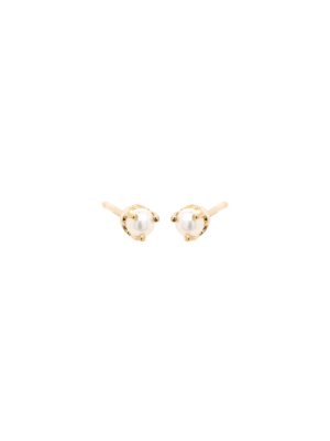 14k Prong Set Small Pearl Studs | June Birthstone