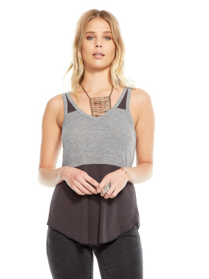 Blocked V-neck Shirttail Rib Tank