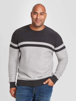 Men's Striped Big & Tall Regular Fit Crewneck Sweater - Goodfellow & Co™ Gray