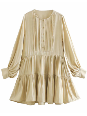 'alisa' Buttoned Pleated Flare Mini Dress