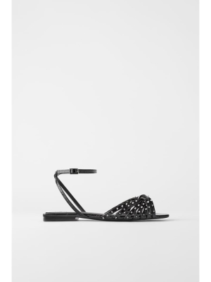 Studded Flat Sandals With Animal Print Trf