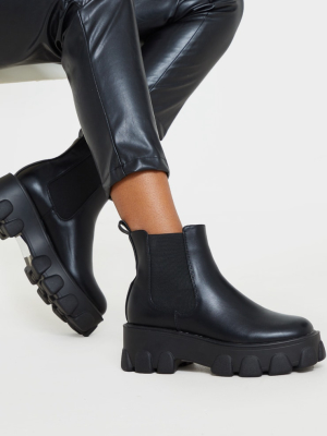 Black Chunky Heavy Cleated Sole Chelsea Ankle Boot