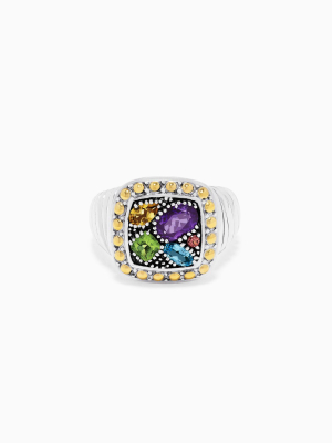 Effy 925 Sterling Silver & 18k Gold Accent Multi Gemstone Ring, 1.54 Tcw