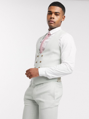 Asos Design Wedding Super Skinny Wool Mix Suit Suit Vest In Light Blue Twill