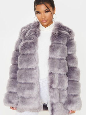 Grey Faux Fur Bubble Coat