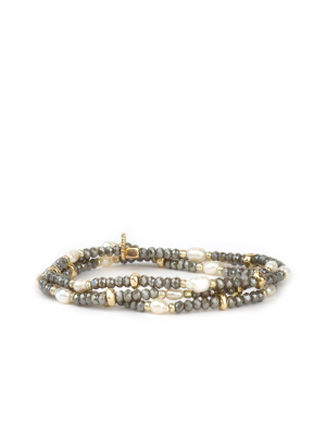 Crystal Beaded Pearl Wrap Bracelet