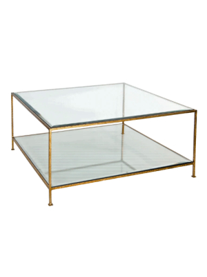 Hammered Gold Leaf Square Coffee Table With Beveled Glass Tops