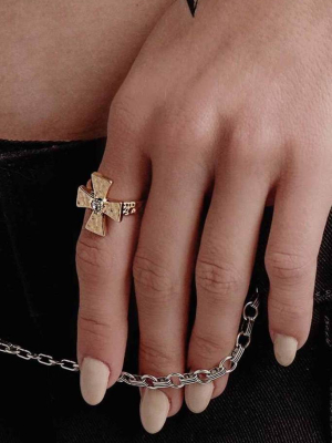The Hammered Cross Signet Ring - Rose Gold