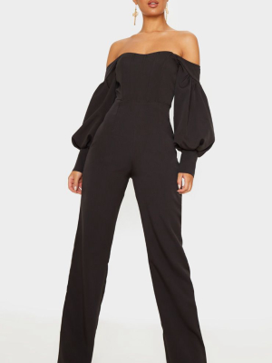 Black Bardot Balloon Sleeve Corset Jumpsuit