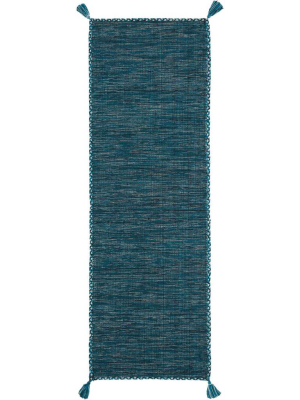 Montauk Washed Blue/black Runner Rug