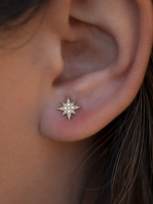 14kt White Gold Diamond North Star Stud Earrings