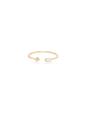 14k Baguette And Princess Diamond Open Ring