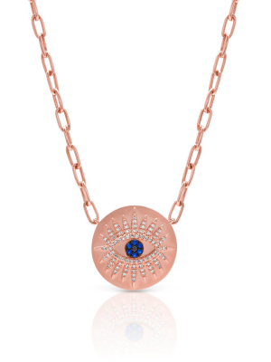 14kt Rose Gold Diamond Sapphire Evil Eye Celestia Charm Necklace