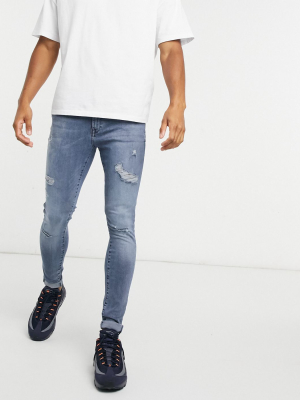 River Island Spray On Jeans In Mid Blue