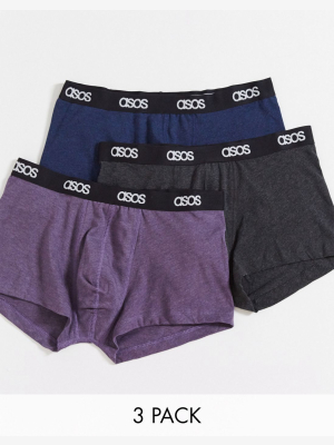 Asos Design 3 Pack Short Trunks With Branded Waisband Save