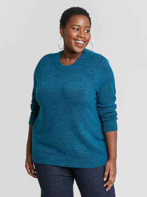 Women's Plus Size Crewneck Pullover Sweater - Ava & Viv™