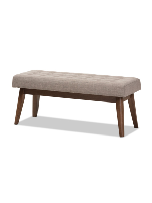 Elia Mid Century Modern Walnut Wood Fabric Button Tufted Bench - Baxton Studio