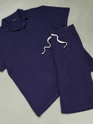 Asos Design Lounge T-shirt And Short Pajama Set In Navy Soft Knit