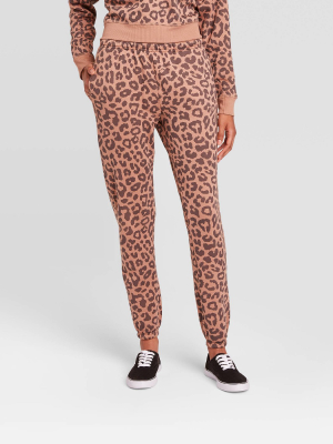 Women's Leopard Print Jogger Pants - Brown