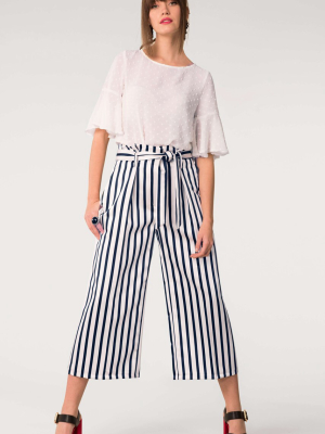 Navy & White Stripes Bow Tie Pants