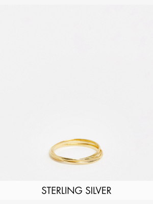 Asos Design Sterling Silver With Gold Plate Ring In Hammered Wraparound Design