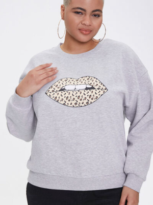 Plus Size Leopard Lips Sweatshirt