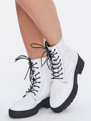 Faux Leather Lace-up Ankle Boots