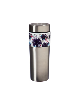 Evergreen Garden The Tandem Double Wall Stainless Steel And Ceramic Cup, 17 Oz, Peppercorn Bloom